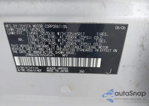 2006 Toyota Rav4 from USA, damaged, VIN JTMBD33V765045471